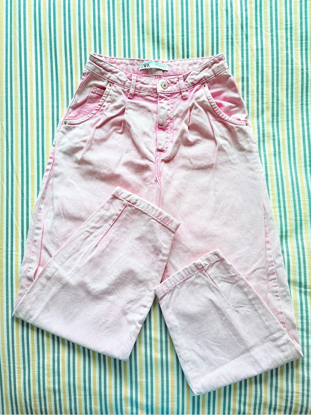 ZARA Pastel Pink slouchy High-Waist Jeans NWOT